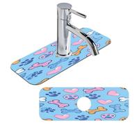 Tablerazzi Cute Dog Paw Prints Bones Sink Splash Guard Faucet Mat Fast Drying Mats Absorbent Sink Mat Behind Faucet Drip Catcher for Kitchen, Bathroom