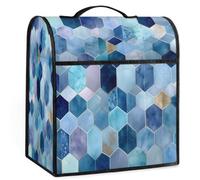 Tablerazzi Geometric Blue Coffee Maker Cover, Coffee Machine Dust Cover with Handle, Waterproof Stand Mixer Dust Covers, Blender Mixer Juice Machine Covers with Pockets