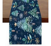 Tablerazzi Table Runners 90 Inches Long, Farmhouse Kitchen Dining Blue Green Pine Tree Xmas Table Runner for Indoor Outdoor Party Decor, 13x90 Inch