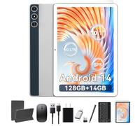 Tablet 10.1 Inch Android 14, Octa-Core 5G WiFi, 128GB ROM 14GB RAM, Dual Sim Card Slot, Camera, 2025 Latest Tab with Keyboard Bundle 1TB Expand Android Tablet 13MP+8MP, Unlocked for T-Mobile (Silver)