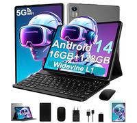 Tablet 10 Inch 2026 Newest Android Tablet with FHD Display, 16GB RAM 128GB ROM 2TB TF, Octa-Core |WiFi 6 |BT5.2|13MP Camera| 6000mAh| Widevine L1|2 in 1 Tablets with Keyboard Mouse (Light Gray)