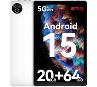 Tablet 10 Inch Android 15 OS GMS Certified Tablets PC 1.8 GHz 5-Core 20 (3+17) GB RAM 64 GB ROM 1 TB Expandable 1280x800 HD IPS Touch Screen 5000 mAh WiFi 6 Bluetooth 5.4 Dual Camera 2025 (White)