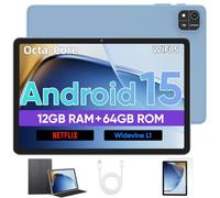 Tablet, 10 inch Android 15 Tablet with Octa-Core Processor, 12GB RAM 64GB ROM 2TB Expand, 1280x800 HD Touchscreen, GPS, WiFi 5, Dual Camera, BT5.0, 6000mAh, Widevine L1 (Blue)