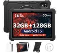 Tablet 10 Inch Android 16 Tablet, 32GB RAM 128GB ROM, 1TB Expansion | T7280 Octa-Core, Large Capacity Battery, Dual Camera, 5G/2.4G WiFi, Bluetooth 5.0, GPS, Gemini AI, Drop-Proof Case (Black)