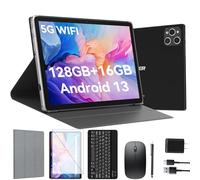 Tablet, 10 Inch Android Tablet with 128GB ROM, 16GB RAM(Up to 2 TB), Octa-Core Processor, 5G WiFi Tableta, with Keyboard Mouse Case, 13MP+8MP Camera, IPS Touchscreen 8H Battery, Black