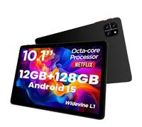 Tablet: 10 Inch Tablet, Android 15 Tablets, 12GB RAM 128GB ROM, Octa-core Processor, IPS HD Display, Widevine L1, WiFi 6 & Bluetooth 5.4, Dual Cameras, Dual Speakers, 6000mAh Battery - Black
