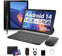 Tablet, 11 Inch Android 14 Tablets, 14GB RAM+64GB ROM (TF 1TB) with Octa-Core, 6800mAh, Widevine L1, WiFi 6, 8 in 1 Tablet with Keyboard, Mouse, Protective Case, Stylus, Headset, Charger- Black