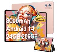 Tablet 11 inch Android 14 Tablets, 24GB RAM 256GB ROM 2TB Expand, Octa-core 8000mAh Battery Tablet PC with 13MP Camera, IPS HD Touchscreen, 5G WiFi, Widevine L1, Bluetooth 5.0, GPS - Rose Gold/pink