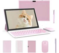 Tablet 2 in 1 Tablets 10 inch Android 14 Tablet Set with Keyboard Case Mouse Stylus Pen, 8GB+64GB Tablets 10.1" HD Touch Screen Tab, 2MP+8MP Dual Camera 6000mAh battery WiFi6 Bluetooth Tableta PC Pink