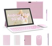 Tablet 2 in 1 Tablets 10 inch Android 15 Tablet Set with Keyboard Case Mouse Stylus Pen, 8GB+32GB Tablets 10.1" HD Touch Screen Tab, 2MP+8MP Dual Camera 6000mAh battery WiFi6 Bluetooth Tableta PC Pink