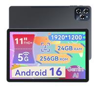 Tablet 2026 Android 16 Tablet with Gemini AI 2.0, 11 Inch FHD Display, 24GB RAM 256GB ROM /2TB TF, 4G SIM Card Slot, T7250 CPU+16MP Camera, 8000mAh/18W, Android Tablets with TÜV Certified Netflix HD