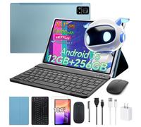 Tablet Android 15 10.1 Inch with Keyboard ,12GB+256GB Tablets, 8000mAh Battery, 8-Core, Widevine L1, 2.4/5Ghz Dual Band WiFi/Bluetooth,5/13MP Cameras Bundle with Case, Mouse & Stylus M7 (Blue)