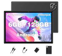 Tablet Android Tablets 10 Inch, Octa-Core Android 13 Unlocked Tablet with SIM Card Slot, 128GB ROM+6GB RAM, 5MP+13MP Camera/5G WIFI GPS/BT/6000mAh/1280*800 IPS Screen/Cellular Tablet with Case (Black)