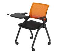 Tablet Arm Chair Conference Room Chair with Caster Wheels,Folding Chair with Desk Attached,Mesh Guest Nesting Stacking Chairs for Office Classroom(Orange)