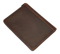 Tablet Carrying Case, 12 in / 31 cm Crazy Horse Leather Portfolio for Men, Zippered Padfolio Business Portfolio for Travel and Office, Cowhide Leather with Vintage Texture, Coffee Brown