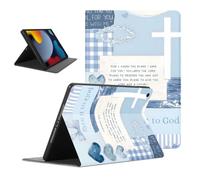 Tablet Case Bible Versefor iPad (2022) 10.9'', Jesus Bow Cross Heart Blue Pattern Design Cases for Girls Women Protective Cover Flip Leather PU Fundas Adjustabl