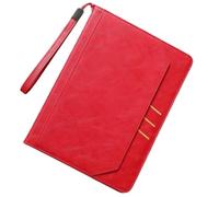 Tablet Case for iPad Air 13 inch M4，Red，Multi-Function Hand Strap & Wrist Lanyard, Card Slot, Stable Adjustable Stand, Soft TPU Bumper, Hidden Pencil Slot Folio Case