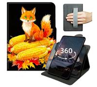 Tablet Case for Kindle Fire 7 (7" 2019/2017/2015, 9th/7th/5th Generation) 360 Degree Rotating PU Leather Tablet Cover with Hand Strap, Auto Wake/Sleep & Magnetic Clasp - Cute Fox on Corn