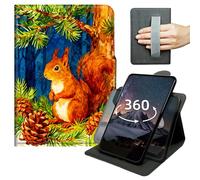 Tablet Case for Kindle Fire 7 (7" 2019/2017/2015, 9th/7th/5th Generation) 360 Degree Rotating PU Leather Tablet Cover with Hand Strap, Auto Wake/Sleep & Magnetic Clasp - Watercolor Squirrel in Tree
