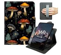 Tablet Case for Kindle Fire 7 (7" 2019/2017/2015, 9th/7th/5th Generation) 360 Degree Rotating PU Leather Tablet Cover with Hand Strap, Auto Wake/Sleep & Magnetic Clasp - Wild Forest Mushrooms