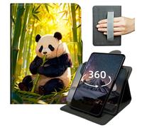 Tablet Case for Kindle Fire 7 (7" 2019/2017/2015, 9th/7th/5th Generation) 360 Degree Rotating PU Leather Tablet Cover with Hand Strap, Auto Wake/Sleep & Magnetic Clasp - Panda Eat Bamboo