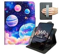 Tablet Case for Kindle Fire 7 (7" 2019/2017/2015, 9th/7th/5th Generation) 360 Degree Rotating PU Leather Tablet Cover with Hand Strap, Auto Wake/Sleep & Magnetic Clasp - Colorful Galaxy Planet