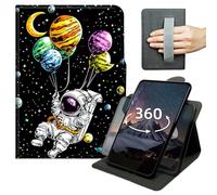 Tablet Case for Kindle Fire 7 (7" 2019/2017/2015, 9th/7th/5th Generation) 360 Degree Rotating PU Leather Tablet Cover with Hand Strap, Auto Wake/Sleep & Magnetic Clasp - Planet Moon Astronaut