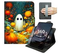 Tablet Case for Kindle Fire 7 (7" 2019/2017/2015, 9th/7th/5th Generation) 360 Degree Rotating PU Leather Tablet Cover with Hand Strap, Auto Wake/Sleep & Magnetic Clasp - Watercolor Flower Ghost