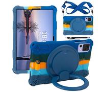 Tablet Case for TCL Tab 8 8.0 Inch 9137W/9132X Soft Anti-Stress Silicone Case with Rotate Stand/Pencil Holder/Shoulder Strap/Pen (Colorful Blue)