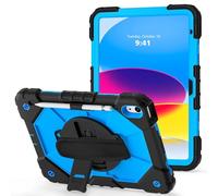 Tablet Cases Case Compatible with iPad 10th Generation Case 2022 10.9-inch Case, Full Protective Shockproof Case 360 Degree Rotating Multi-Function Grip Bracket+Shoulder Strap Tablet PC Case(Black+Blu