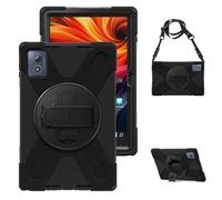 Tablet Cases Heavy Duty Shockproof TPU Case For Lenovo Tab K11 Plus 11.45 Inch TB352FU, Protective Cover Drop-Proof Shock-Proof W Rotating Kickstand+Handle+Shoulder Strap Tablet PC Case(BLACK)