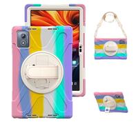 Tablet Cases Heavy Duty Shockproof TPU Case For Lenovo Tab K11 Plus 11.45 Inch TB352FU, Protective Cover Drop-Proof Shock-Proof W Rotating Kickstand+Handle+Shoulder Strap Tablet PC Case(Pink)