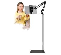 Tablet Floor Stand - Overhead Bed Phone Mount Arm Stretchable Stand Angle Height Adjustable Holder Universal Floor Stand Compatible with iPad mini Air Pro, Galaxy Tab, Kindle, Switch, iPhone, Black