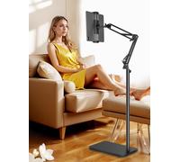 Tablet Floor Stand with Double Heavy Duty Stable Base Never Tip Over, Adjustable Height Swivel Overhead Bed Tablet Phone Stand Holder for iPad, Kindle, Galaxy Tab, Cell Phones(4.7''-13'')