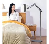 Tablet Floor Stand with Double Weight Base, Overhead Bed Phone Mount Height Adjustable Arm Stretchable Stand Holder, Compatible with iPad Mini Air Pro, Galaxy Tab, Kindle, Switch, Cell Phones