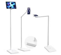 Tablet Floor Stand with Double Weight Base, Overhead Bed Phone Mount Height Adjustable Arm Stretchable Stand Holder, Compatible with iPad Mini Air Pro, Galaxy Tab, Cell Phones