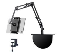 Tablet Holder for Bed, Retractable 360° Rotating Tablet Holder Bed, Made of Alloy for iPad, Tablet, Phone or Other Devices with a Screen Size of 4.3 to 13 Inches (Clip-on + Concealed)