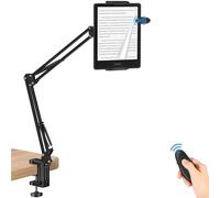 Tablet Holder for Kindle with Remote Page Turner, Reading in Bed 360° Adjustable Arm for Kindle Paperwhite Colorsoft Scribe iPad iPhone, Kindle Accessories for Desk Bedside Treadmill, Gift for Readers