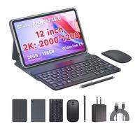 Tablet Kit with Protective Case+Fast Charger+Keyboard + Mouse, Android 15.0 1200x2000 12" Touchscreen, Octa-core T615 CPU, RAM 20GB (6+14Expand) + 128GB ROM, Battery