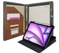Tablet Organizer Portfolio Case with Clipboard, 3-Ring Binder Padfolio File Folder with Rotating Cover Case Compatible with iPad Air 11-inch M3 (2025)/M2 (2024), iPad Air 4th/5th Gen 10.9-inch, Coffee