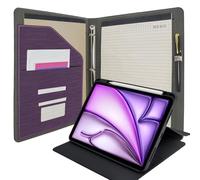 Tablet Organizer Portfolio Case with Clipboard, 3-Ring Binder Padfolio File Folder with Rotating Cover Case Compatible with iPad Air 11-inch M3 (2025)/M2 (2024), iPad Air 4th/5th Gen 10.9-inch, Purple