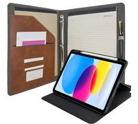 Tablet Organizer Portfolio Case with Clipboard, 3-Ring Binder Padfolio File Folder with Rotating Cover Case Compatible with iPad (A16) 11th Gen 2025 / iPad 10th Gen 2022, Coffee