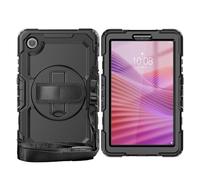 Tablet PC Bag, Case Compatible with Lenovo Tab One 8.7 inch/K9 TB305FU 2025 Heavy Duty Shockproof TPU Case,Protective Cover W Screen Protector 380 Swivel Kickstand+Hand Strap+Shoulder Strap(Black)