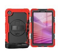 Tablet PC Bag, Case Compatible with Lenovo Tab One 8.7 inch/K9 TB305FU 2025 Heavy Duty Shockproof TPU Case,Protective Cover W Screen Protector 380 Swivel Kickstand+Hand Strap+Shoulder Strap(Red)