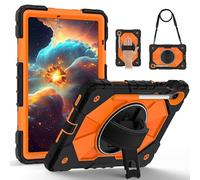 Tablet PC Bag, Case For Samsung Galaxy Tab S10 FE SM-X520 2025 Kids Case Shockproof Heavy Duty Hybrid Cover Rotatable Stand,Detachable Strap & Built-in Pencil Holder,Anti-Scratch Silicone Case(Orange)