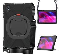 Tablet PC Bag, Case Heavy Duty TPU Shockproof Kids Case For Lenovo Tab M10 Plus 10.3" 2020/K10 2021 TB-X606F/606X/X6C6F/X6C6X/X6C6NBF,360° Rotating Multi-Function Grip Bracket+Shoulder Strap(Black)