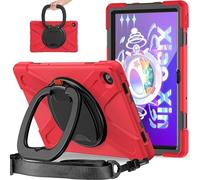 Tablet PC Bag, Case Heavy Duty TPU Shockproof Kids Case For Lenovo Tab M10 Plus Gen3 10.6" 2022 TB-125F/TB-128F,360 Degree Rotating Multi-Function Grip Bracket+Shoulder Strap Rugged Cover(Red)