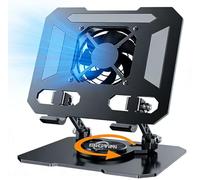 Tablet Stand for Desktop with 360° Rotating Base Aluminum Dual Adjustable Rod Compatible with iPad Pro 13 12 11 Air Mini 5 4 3 Phone E-Reader (Black with Built-in Cooler)