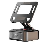 Tablet Stand Holder for Desk with 360° Rotating Base with Bluetooth Speaker, Adjustable Support Compatible for iPad Pro 13 12 11 Air Mini 5 4 3 Phone E-Reader (Black with Semiconductor Cooler)