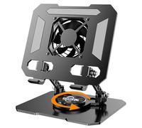 Tablet Stand Holder for Desk with USB Cooler with 360° Rotating Base Aluminum Dual Rod Support Adjustable Compatible for iPad Pro 13 12 11 Air Mini 5 4 3 Phone E-Reader (Black with Built-in Cooler)